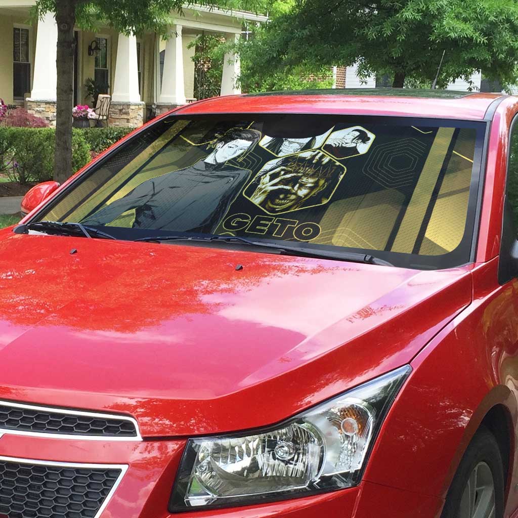 Suguru Geto Jujutsu Kaisen Gold Hexagon Design Auto Sun Shade with Multiple Expressions and Manga Style Art - The Mazicc