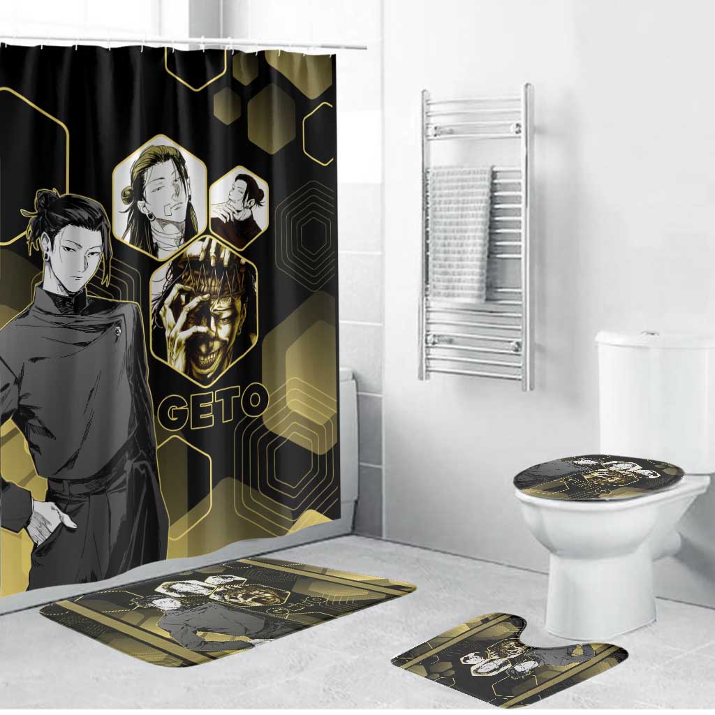 Suguru Geto Jujutsu Kaisen Gold Hexagon Design Bathroom Set with Multiple Expressions and Manga Style Art - The Mazicc