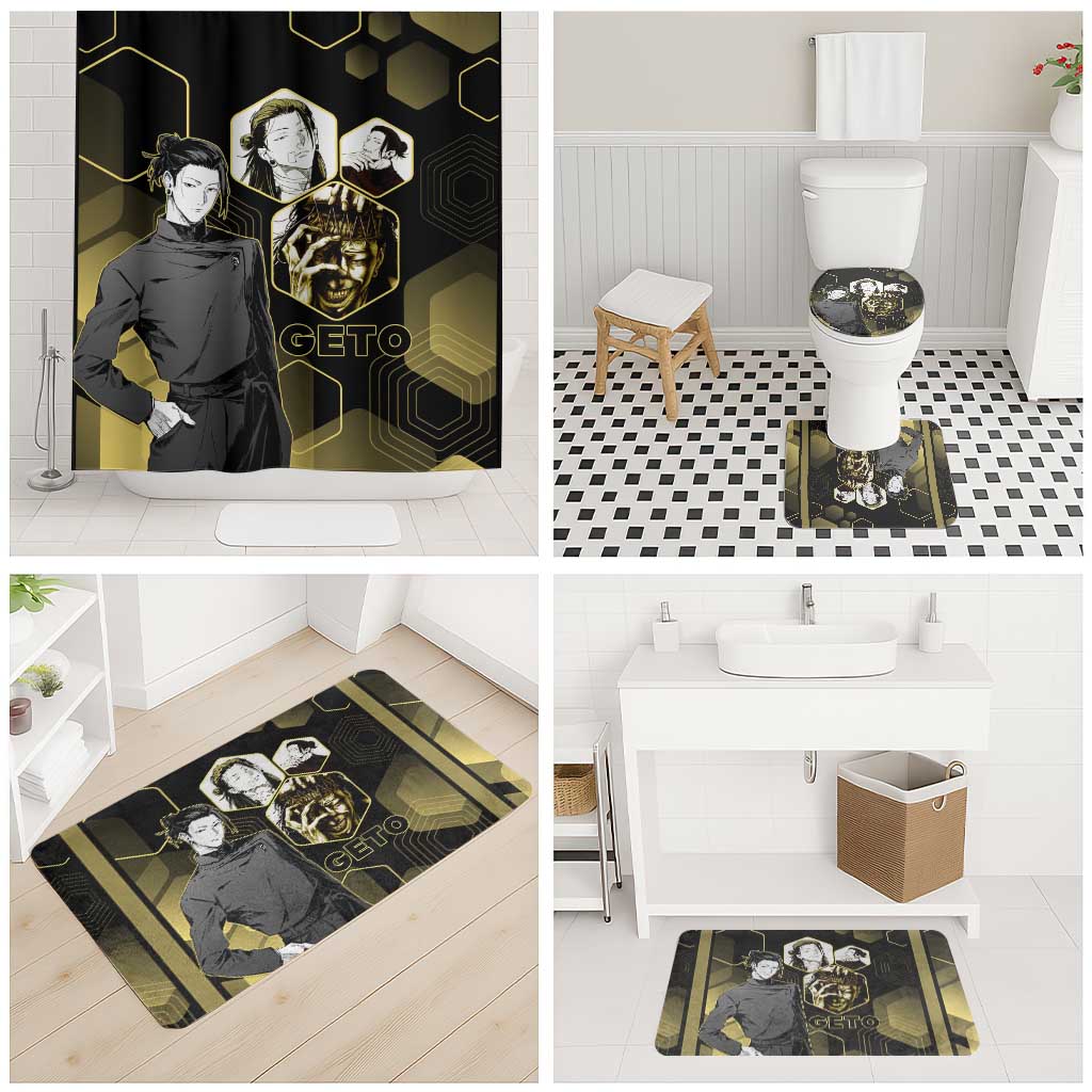 Suguru Geto Jujutsu Kaisen Gold Hexagon Design Bathroom Set with Multiple Expressions and Manga Style Art - The Mazicc