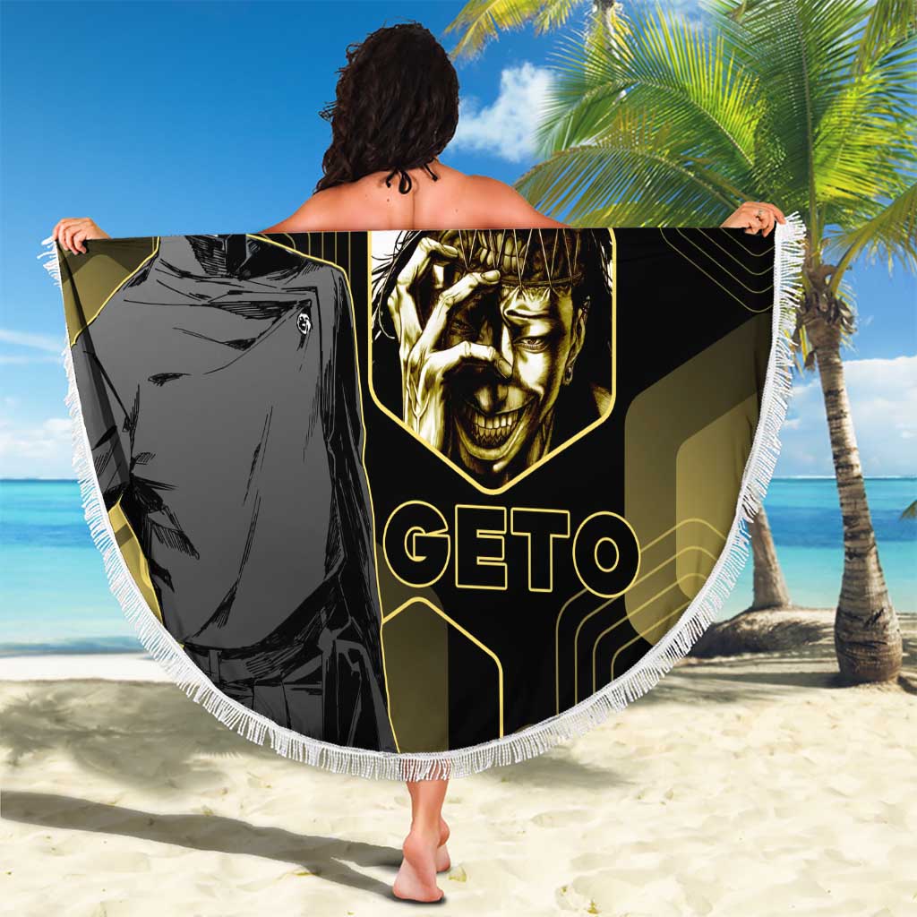 Suguru Geto Jujutsu Kaisen Gold Hexagon Design Beach Blanket with Multiple Expressions and Manga Style Art - The Mazicc