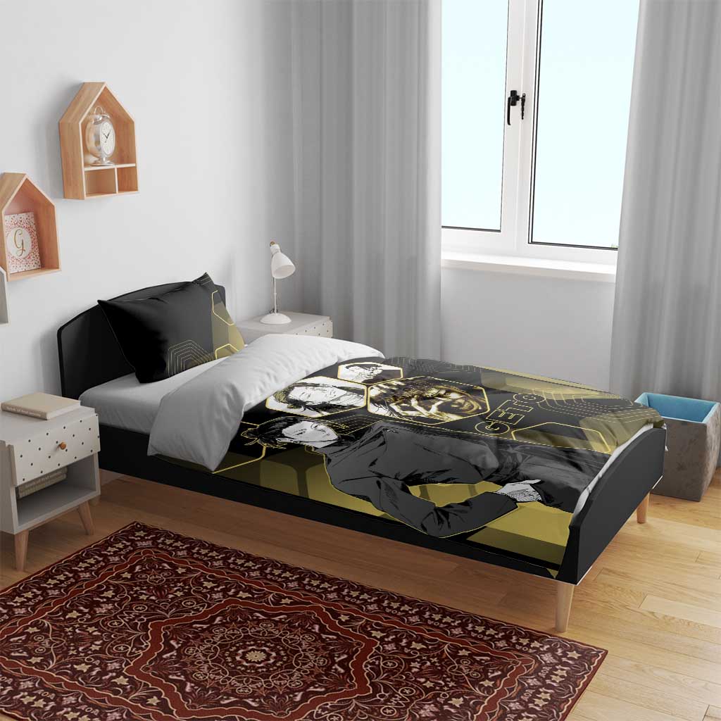 Suguru Geto Jujutsu Kaisen Gold Hexagon Design Bedding Set with Multiple Expressions and Manga Style Art - The Mazicc