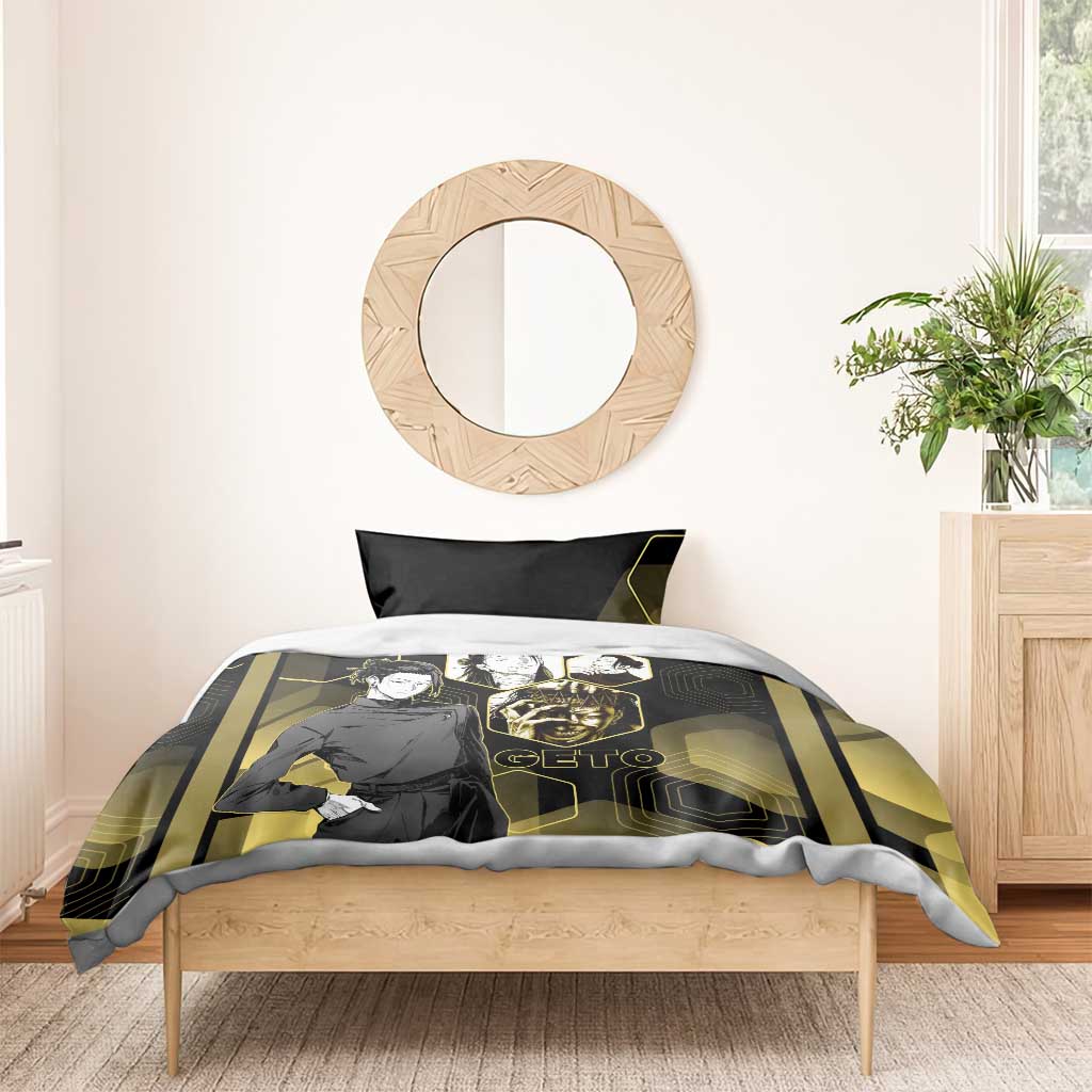 Suguru Geto Jujutsu Kaisen Gold Hexagon Design Bedding Set with Multiple Expressions and Manga Style Art - The Mazicc