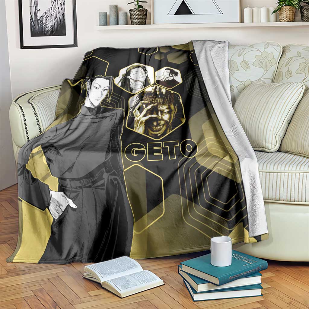 Suguru Geto Jujutsu Kaisen Gold Hexagon Design Blanket with Multiple Expressions and Manga Style Art - The Mazicc