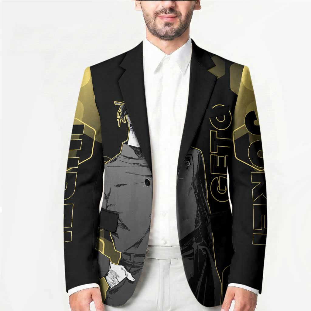 Suguru Geto Jujutsu Kaisen Gold Hexagon Design Blazer with Multiple Expressions and Manga Style Art - The Mazicc