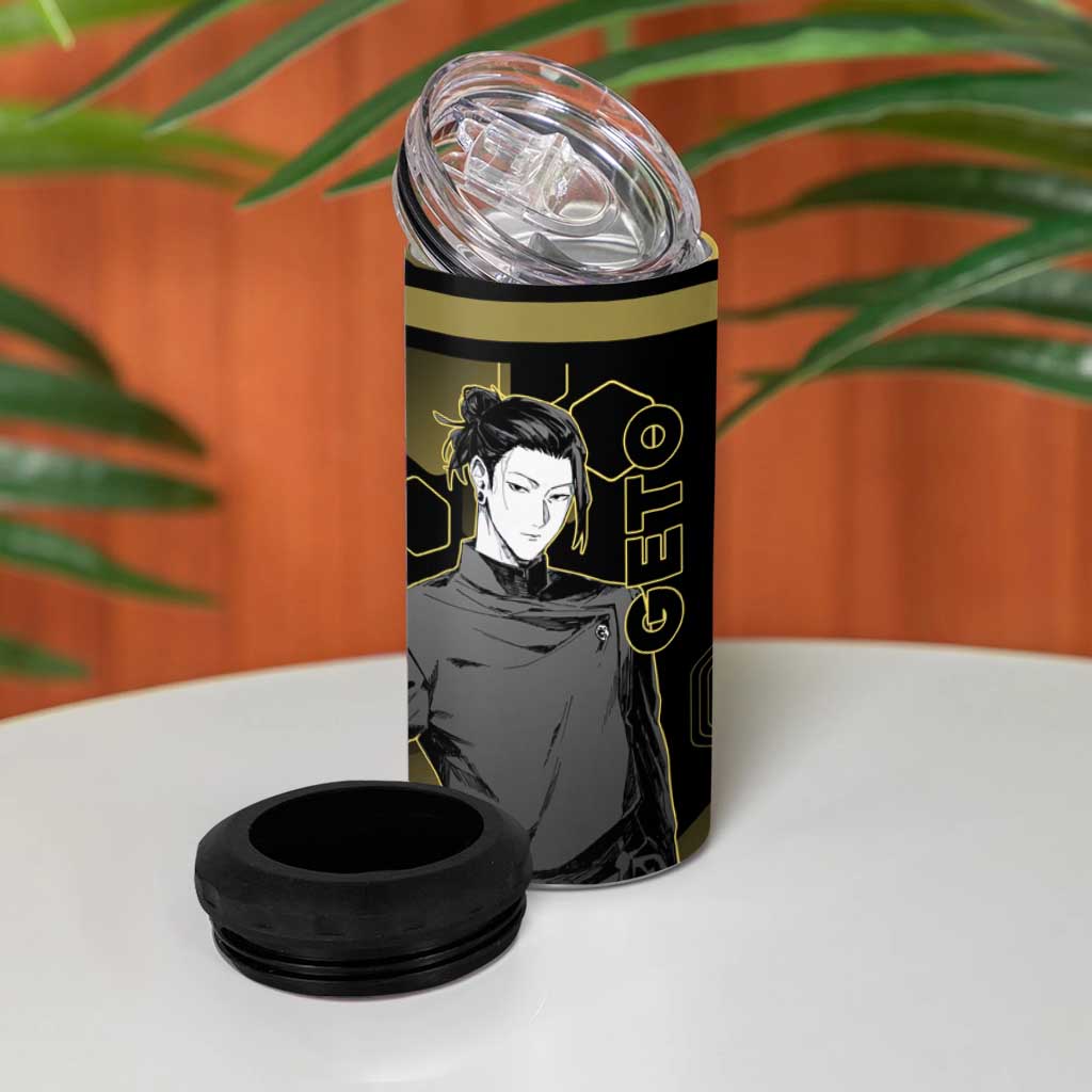 Suguru Geto Jujutsu Kaisen Gold Hexagon Design 4 in 1 Can Cooler Tumbler with Multiple Expressions and Manga Style Art - The Mazicc