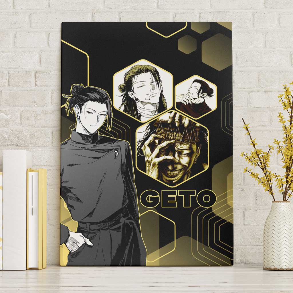 Suguru Geto Jujutsu Kaisen Gold Hexagon Design Canvas Wall Art with Multiple Expressions and Manga Style Art - The Mazicc