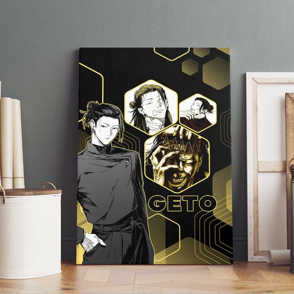 Suguru Geto Jujutsu Kaisen Gold Hexagon Design Canvas Wall Art with Multiple Expressions and Manga Style Art - The Mazicc