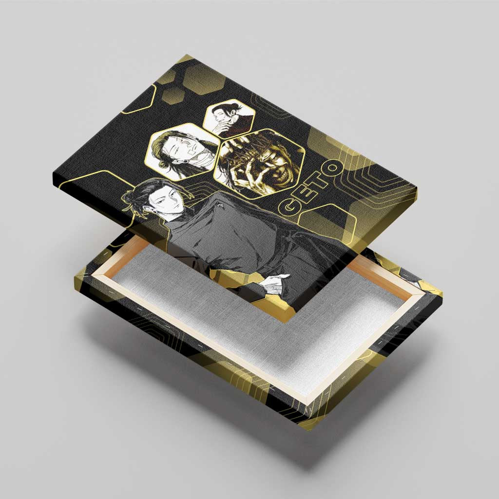 Suguru Geto Jujutsu Kaisen Gold Hexagon Design Canvas Wall Art with Multiple Expressions and Manga Style Art - The Mazicc