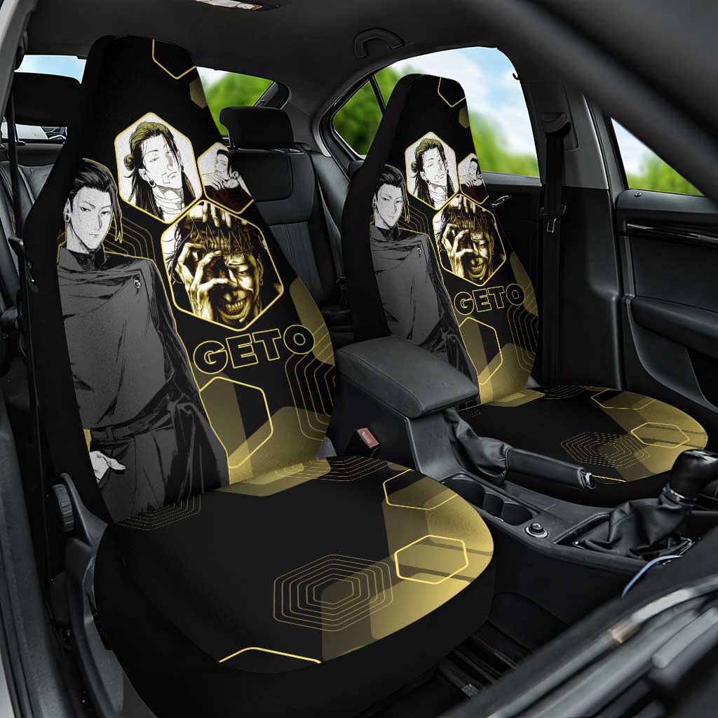 Suguru Geto Jujutsu Kaisen Gold Hexagon Design Car Seat Cover with Multiple Expressions and Manga Style Art - The Mazicc