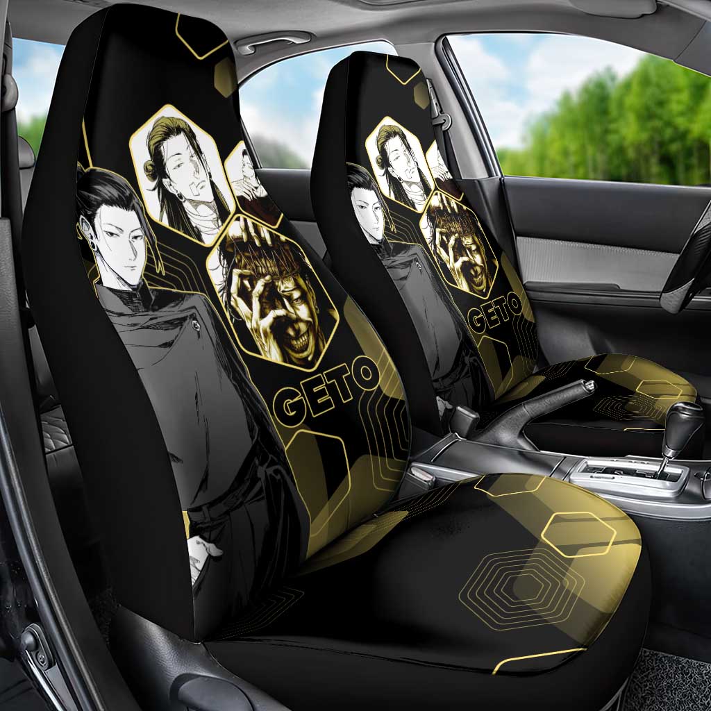 Suguru Geto Jujutsu Kaisen Gold Hexagon Design Car Seat Cover with Multiple Expressions and Manga Style Art - The Mazicc