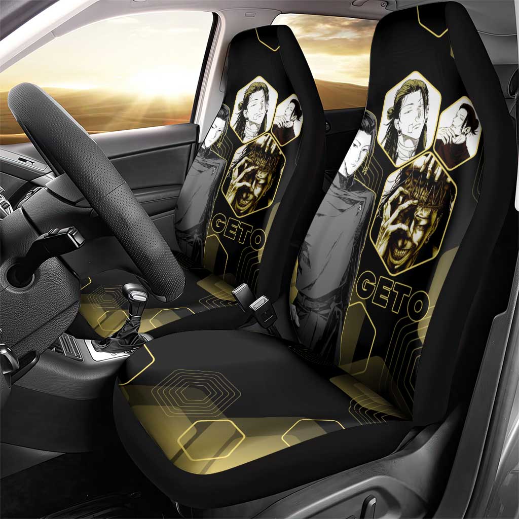 Suguru Geto Jujutsu Kaisen Gold Hexagon Design Car Seat Cover with Multiple Expressions and Manga Style Art - The Mazicc