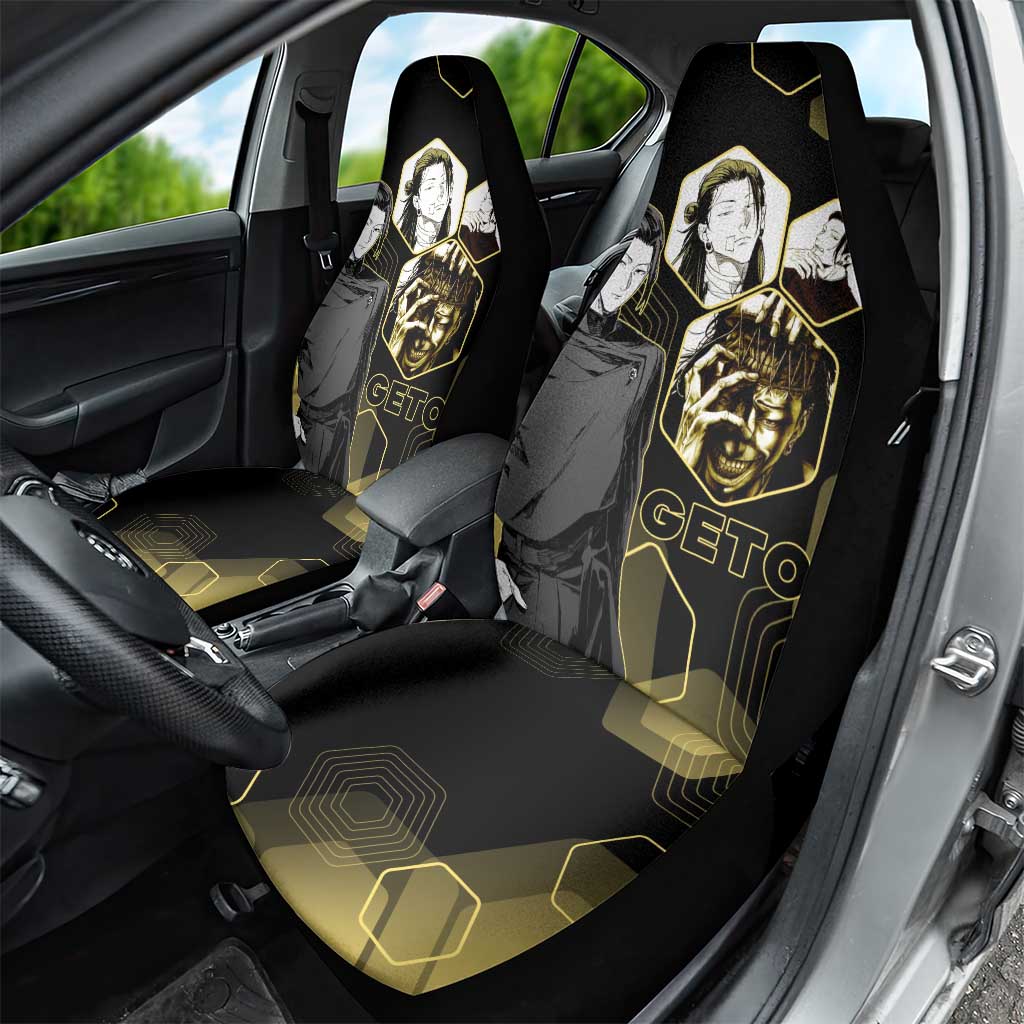 Suguru Geto Jujutsu Kaisen Gold Hexagon Design Car Seat Cover with Multiple Expressions and Manga Style Art - The Mazicc