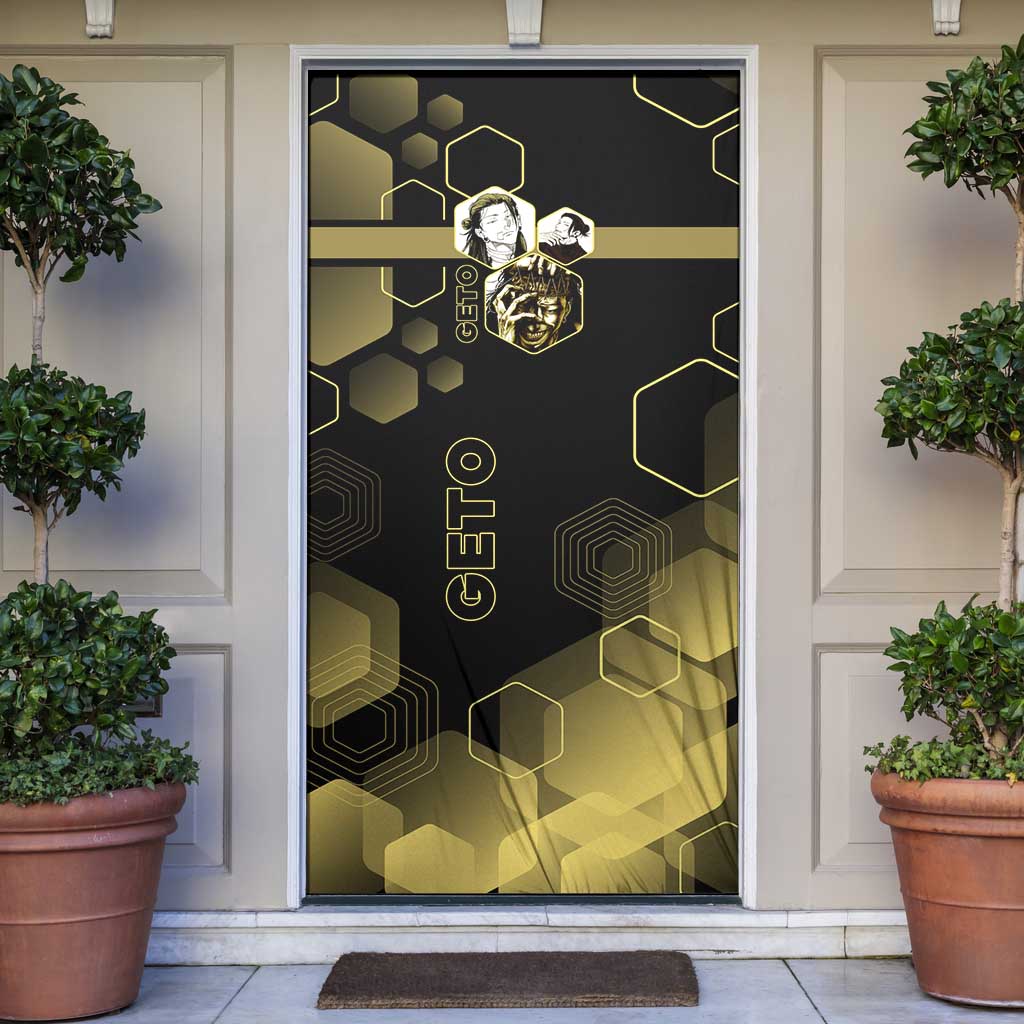 Suguru Geto Jujutsu Kaisen Gold Hexagon Design Door Cover with Multiple Expressions and Manga Style Art - The Mazicc