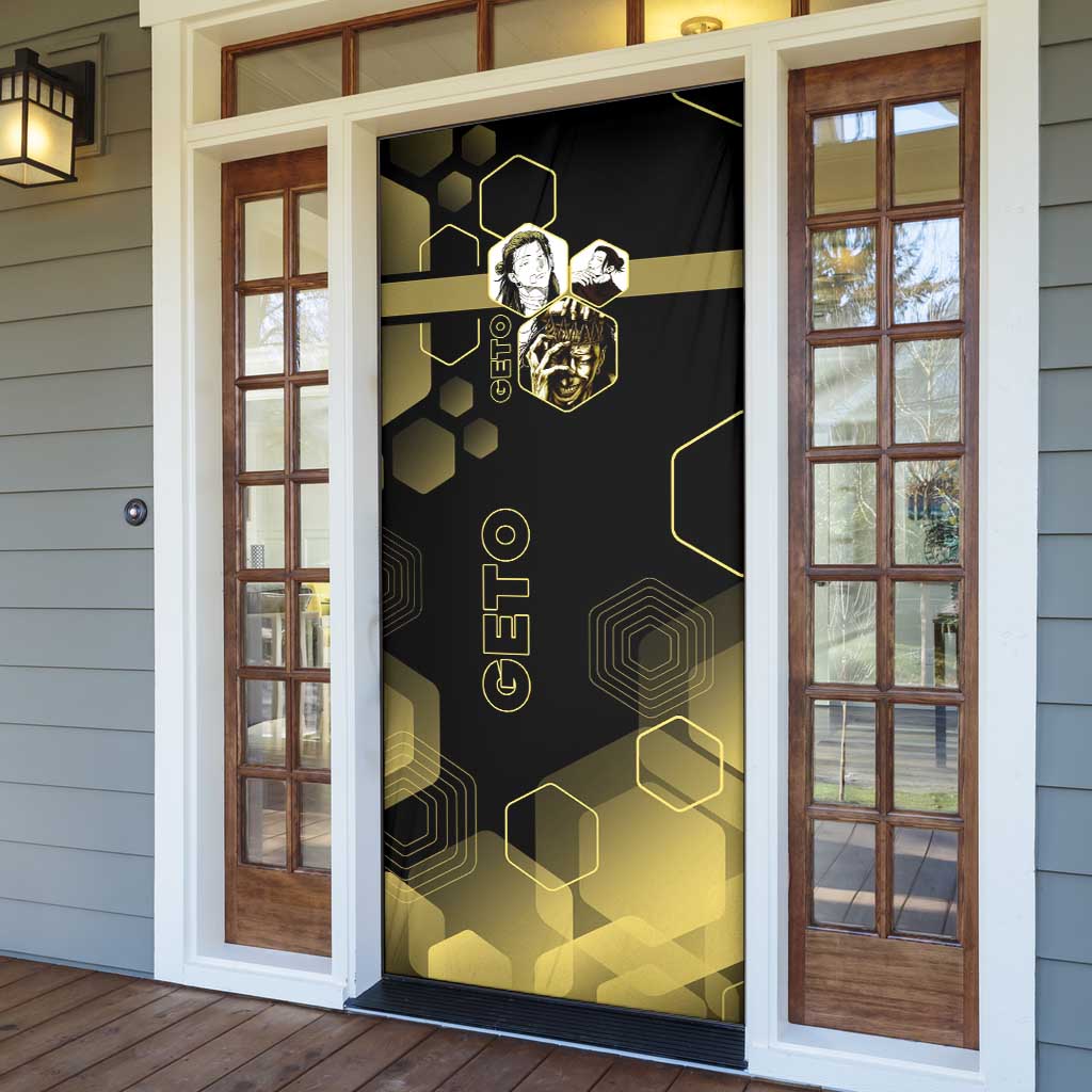 Suguru Geto Jujutsu Kaisen Gold Hexagon Design Door Cover with Multiple Expressions and Manga Style Art - The Mazicc
