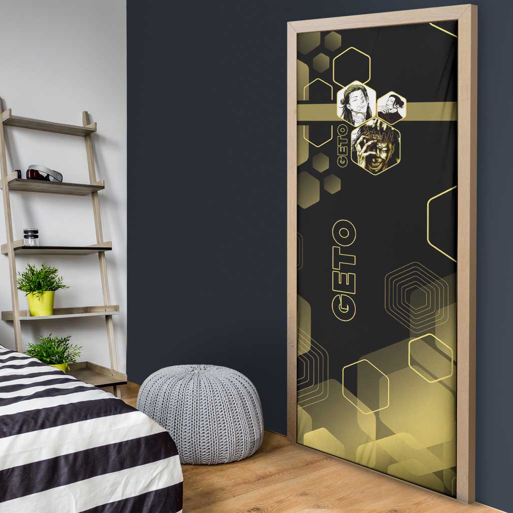 Suguru Geto Jujutsu Kaisen Gold Hexagon Design Door Cover with Multiple Expressions and Manga Style Art - The Mazicc