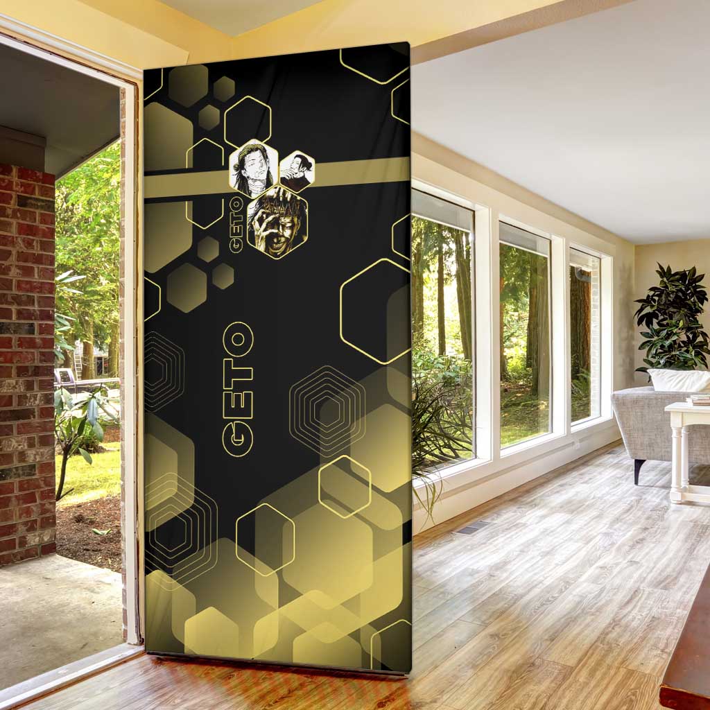 Suguru Geto Jujutsu Kaisen Gold Hexagon Design Door Cover with Multiple Expressions and Manga Style Art - The Mazicc