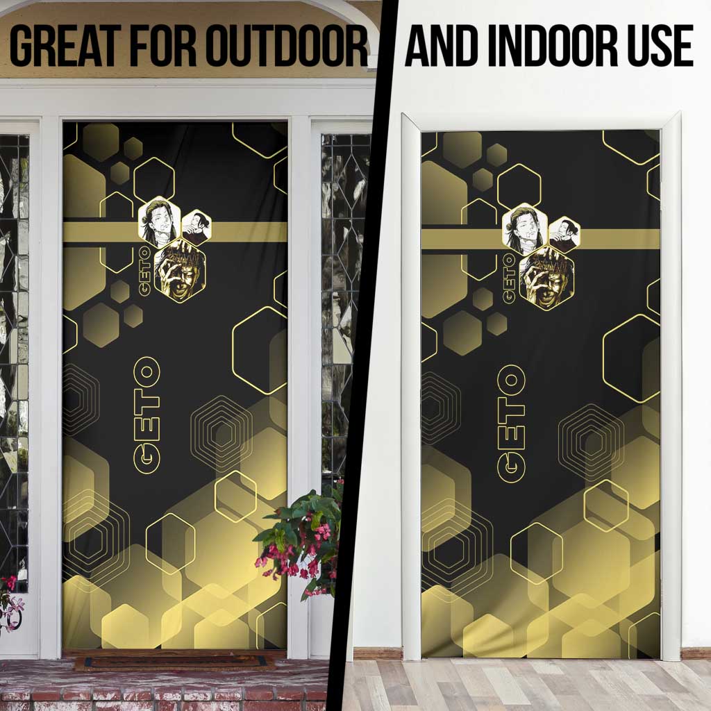 Suguru Geto Jujutsu Kaisen Gold Hexagon Design Door Cover with Multiple Expressions and Manga Style Art - The Mazicc