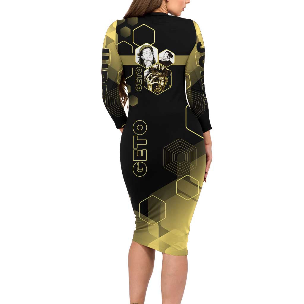 Suguru Geto Jujutsu Kaisen Gold Hexagon Design Family Matching Long Sleeve Bodycon Dress and Hawaiian Shirt with Multiple Expressions and Manga Style Art