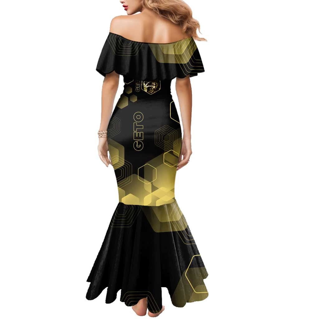 Suguru Geto Jujutsu Kaisen Gold Hexagon Design Family Matching Mermaid Dress and Hawaiian Shirt with Multiple Expressions and Manga Style Art
