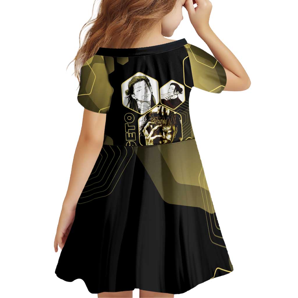 Suguru Geto Jujutsu Kaisen Gold Hexagon Design Family Matching Off Shoulder Maxi Dress and Hawaiian Shirt with Multiple Expressions and Manga Style Art