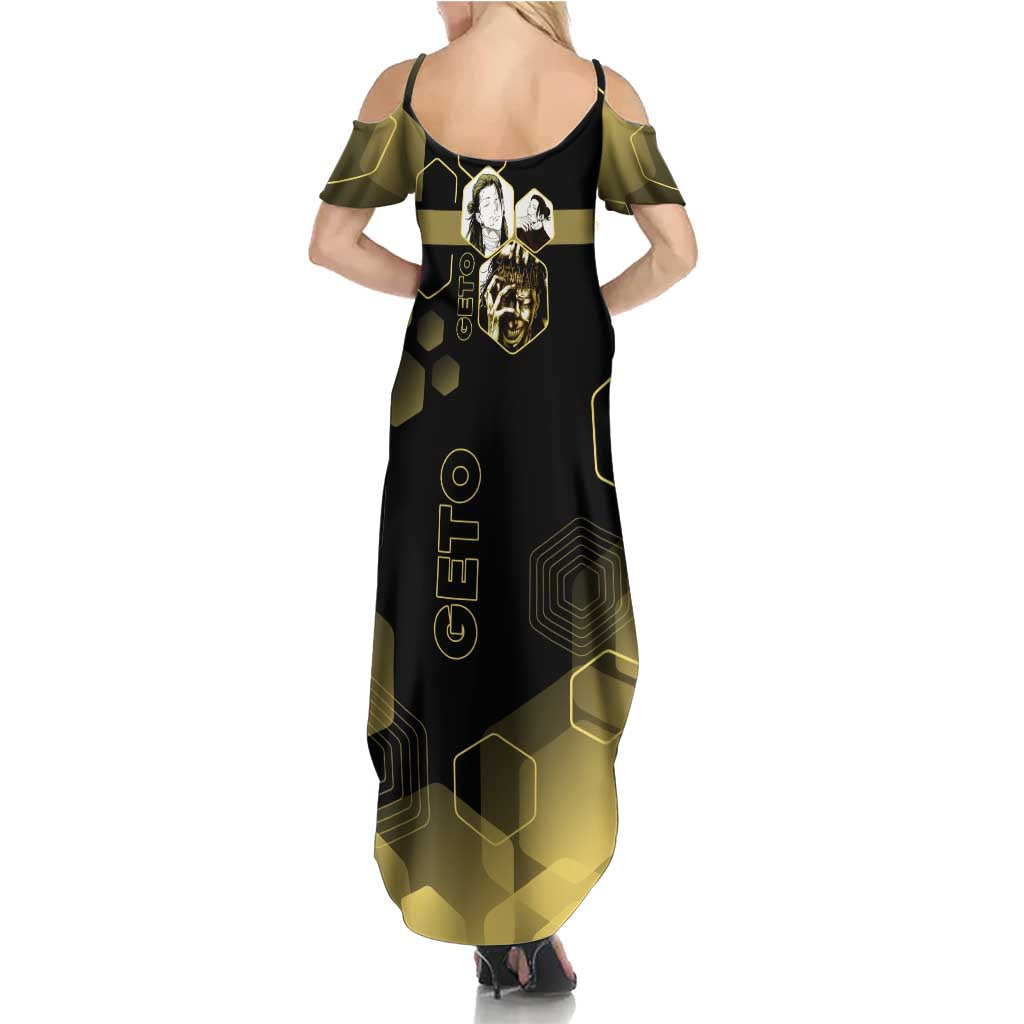 Suguru Geto Jujutsu Kaisen Gold Hexagon Design Family Matching Summer Maxi Dress and Hawaiian Shirt with Multiple Expressions and Manga Style Art