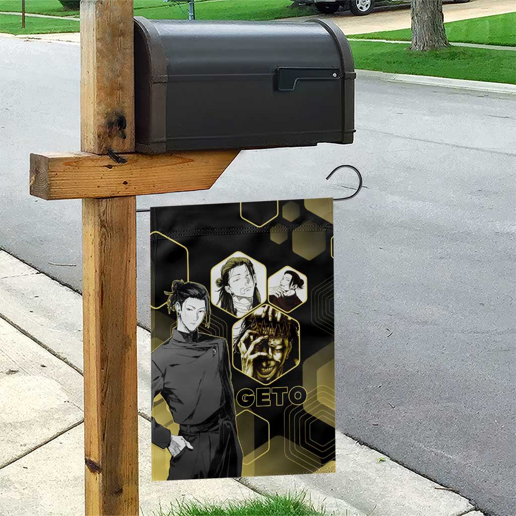 Suguru Geto Jujutsu Kaisen Gold Hexagon Design Garden Flag with Multiple Expressions and Manga Style Art - The Mazicc