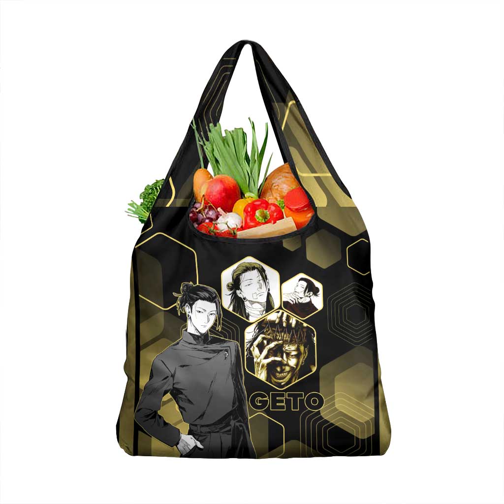 Suguru Geto Jujutsu Kaisen Gold Hexagon Design Grocery Bag with Multiple Expressions and Manga Style Art - The Mazicc