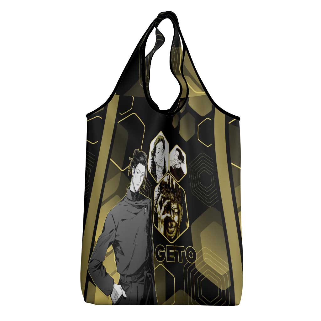 Suguru Geto Jujutsu Kaisen Gold Hexagon Design Grocery Bag with Multiple Expressions and Manga Style Art - The Mazicc
