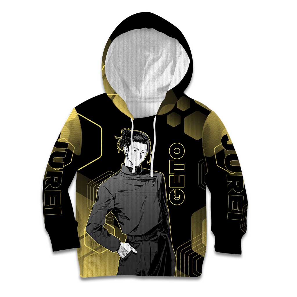 Suguru Geto Jujutsu Kaisen Gold Hexagon Design Kid Hoodie with Multiple Expressions and Manga Style Art - The Mazicc
