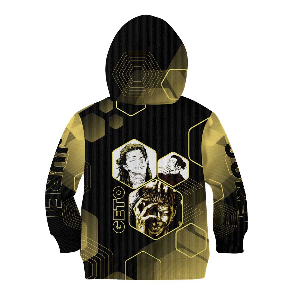 Suguru Geto Jujutsu Kaisen Gold Hexagon Design Kid Hoodie with Multiple Expressions and Manga Style Art - The Mazicc