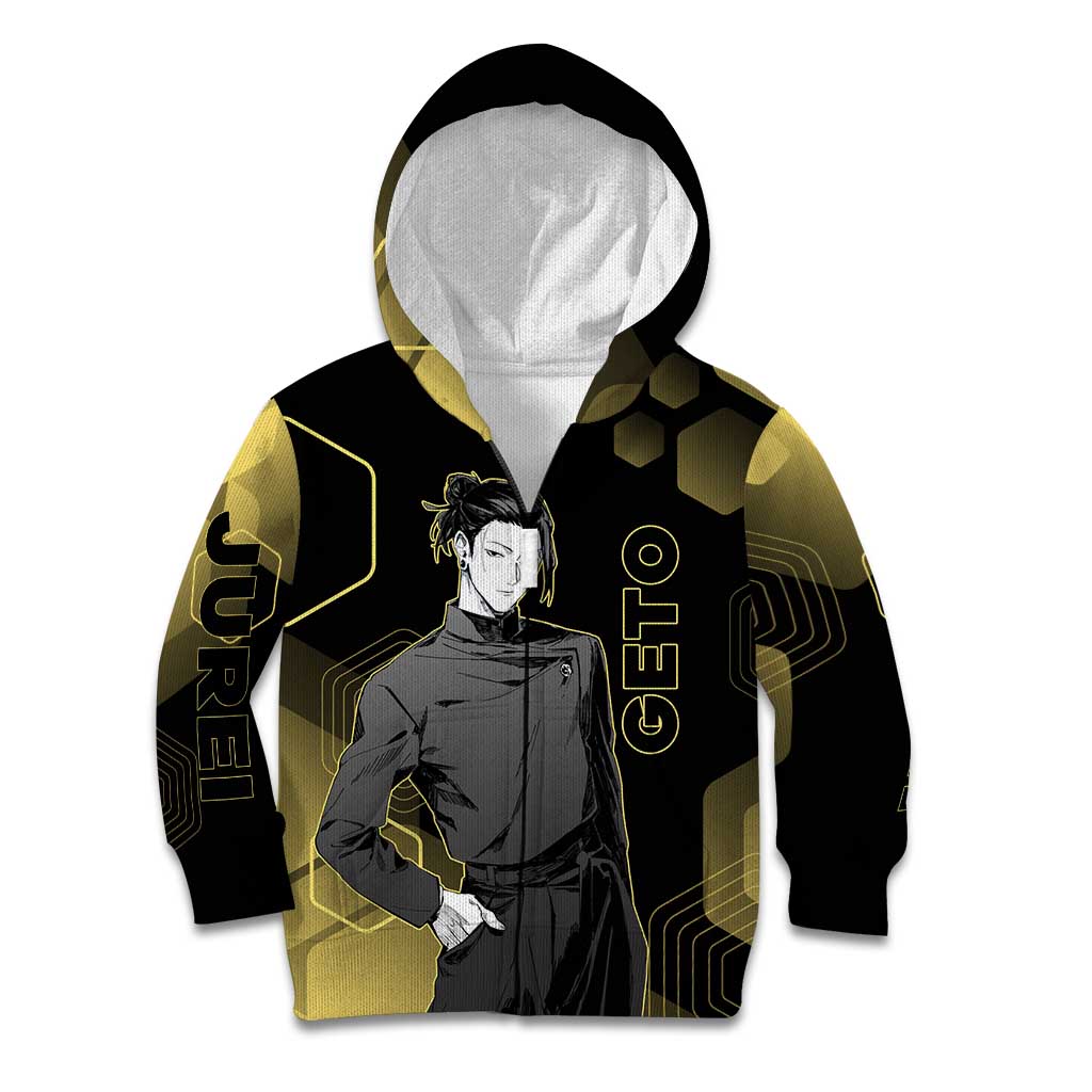 Suguru Geto Jujutsu Kaisen Gold Hexagon Design Kid Hoodie with Multiple Expressions and Manga Style Art - The Mazicc