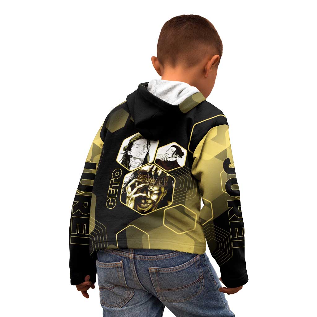Suguru Geto Jujutsu Kaisen Gold Hexagon Design Kid Hoodie with Multiple Expressions and Manga Style Art - The Mazicc