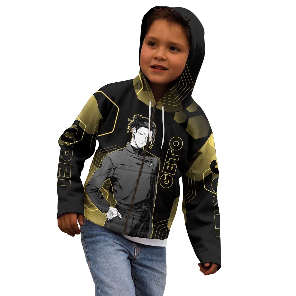 Suguru Geto Jujutsu Kaisen Gold Hexagon Design Kid Hoodie with Multiple Expressions and Manga Style Art - The Mazicc