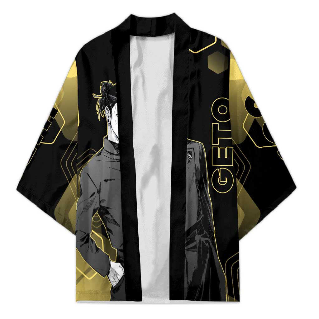 Suguru Geto Jujutsu Kaisen Gold Hexagon Design Kimono with Multiple Expressions and Manga Style Art - The Mazicc
