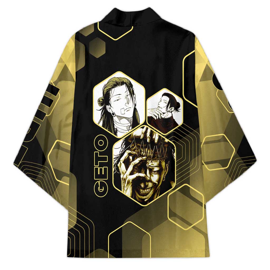 Suguru Geto Jujutsu Kaisen Gold Hexagon Design Kimono with Multiple Expressions and Manga Style Art - The Mazicc
