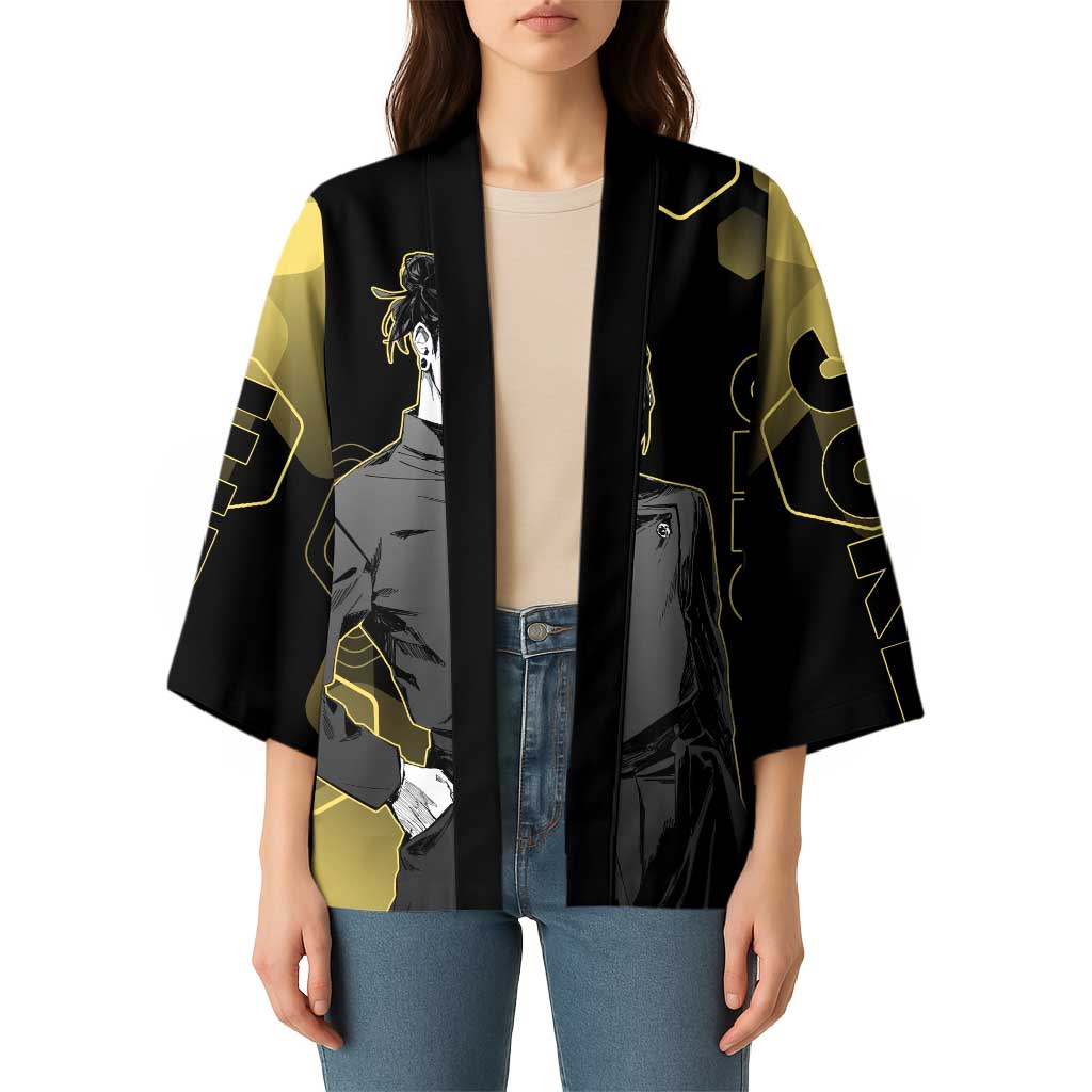 Suguru Geto Jujutsu Kaisen Gold Hexagon Design Kimono with Multiple Expressions and Manga Style Art - The Mazicc
