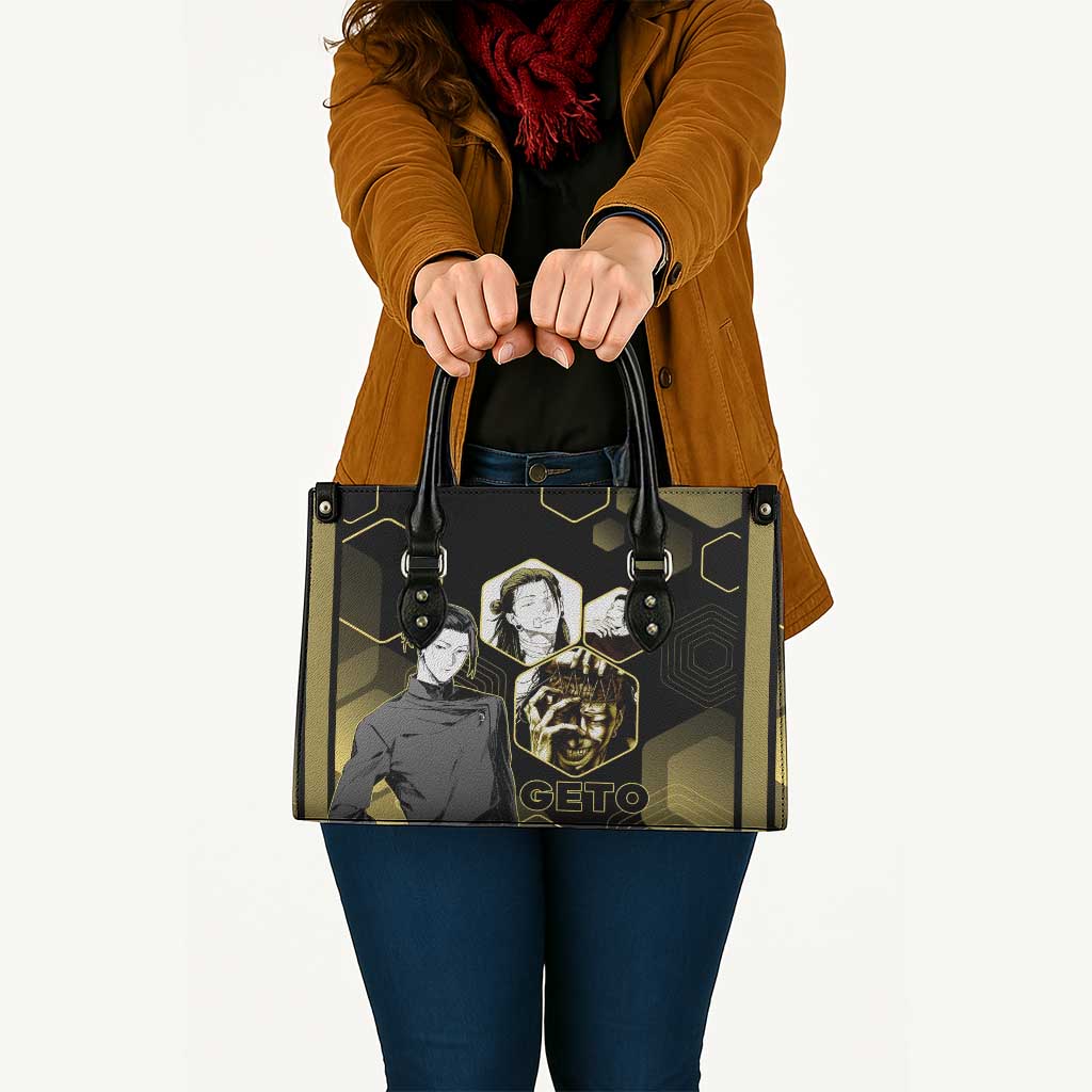 Suguru Geto Jujutsu Kaisen Gold Hexagon Design Leather Bag with Multiple Expressions and Manga Style Art - The Mazicc