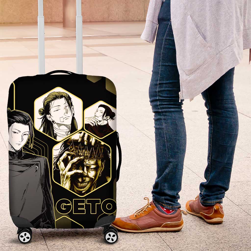 Suguru Geto Jujutsu Kaisen Gold Hexagon Design Luggage Cover with Multiple Expressions and Manga Style Art - The Mazicc