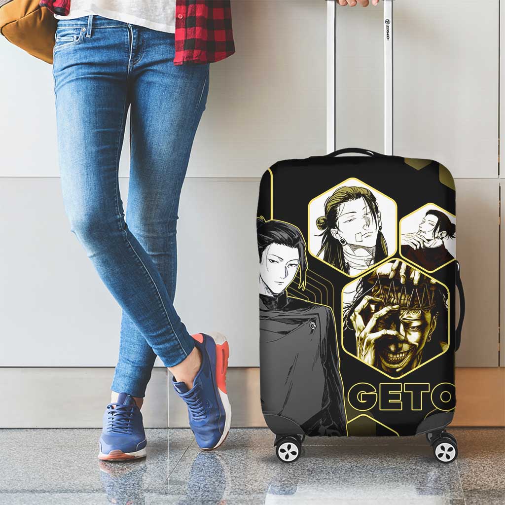 Suguru Geto Jujutsu Kaisen Gold Hexagon Design Luggage Cover with Multiple Expressions and Manga Style Art - The Mazicc