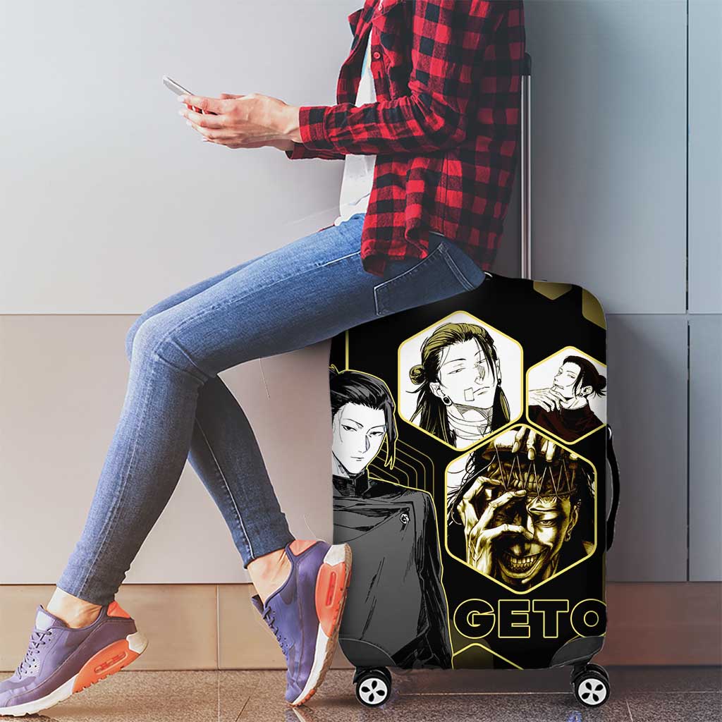 Suguru Geto Jujutsu Kaisen Gold Hexagon Design Luggage Cover with Multiple Expressions and Manga Style Art - The Mazicc
