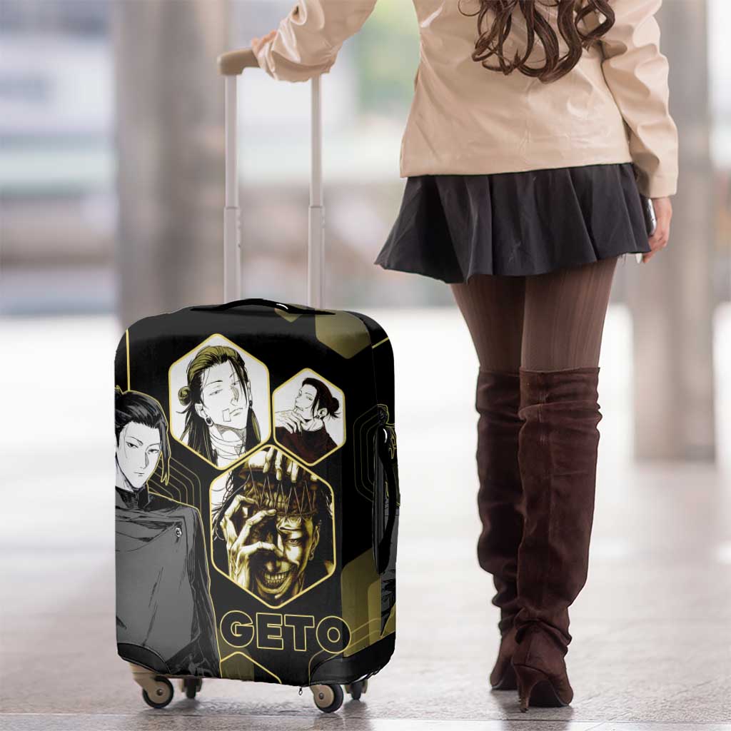 Suguru Geto Jujutsu Kaisen Gold Hexagon Design Luggage Cover with Multiple Expressions and Manga Style Art - The Mazicc