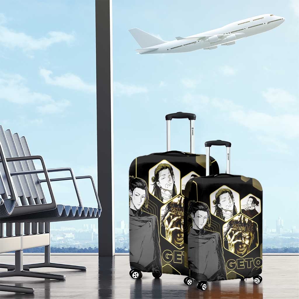 Suguru Geto Jujutsu Kaisen Gold Hexagon Design Luggage Cover with Multiple Expressions and Manga Style Art - The Mazicc