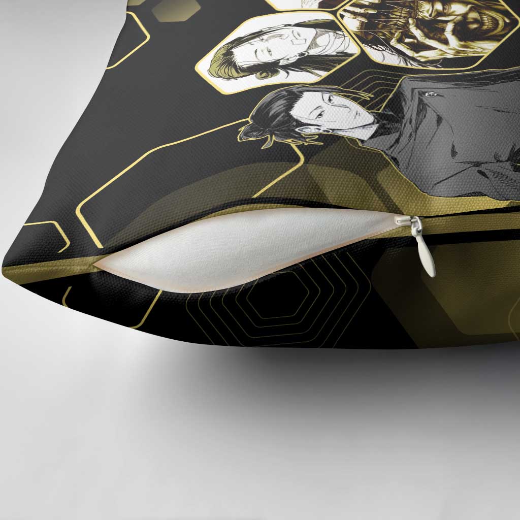 Suguru Geto Jujutsu Kaisen Gold Hexagon Design Pillow Cover with Multiple Expressions and Manga Style Art - The Mazicc