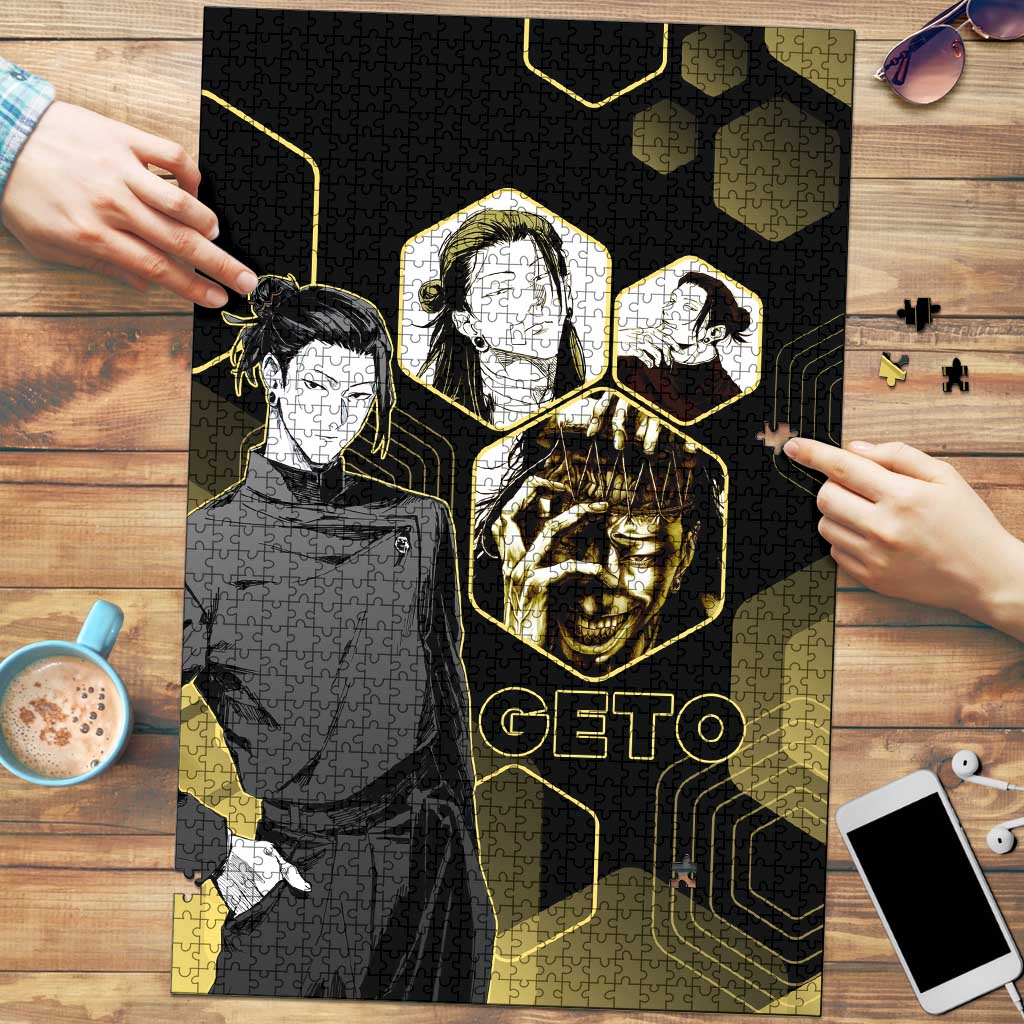 Suguru Geto Jujutsu Kaisen Gold Hexagon Design Puzzle with Multiple Expressions and Manga Style Art - The Mazicc