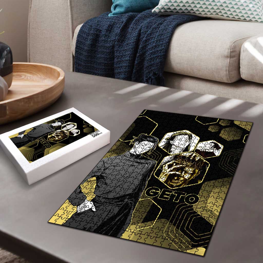Suguru Geto Jujutsu Kaisen Gold Hexagon Design Puzzle with Multiple Expressions and Manga Style Art - The Mazicc