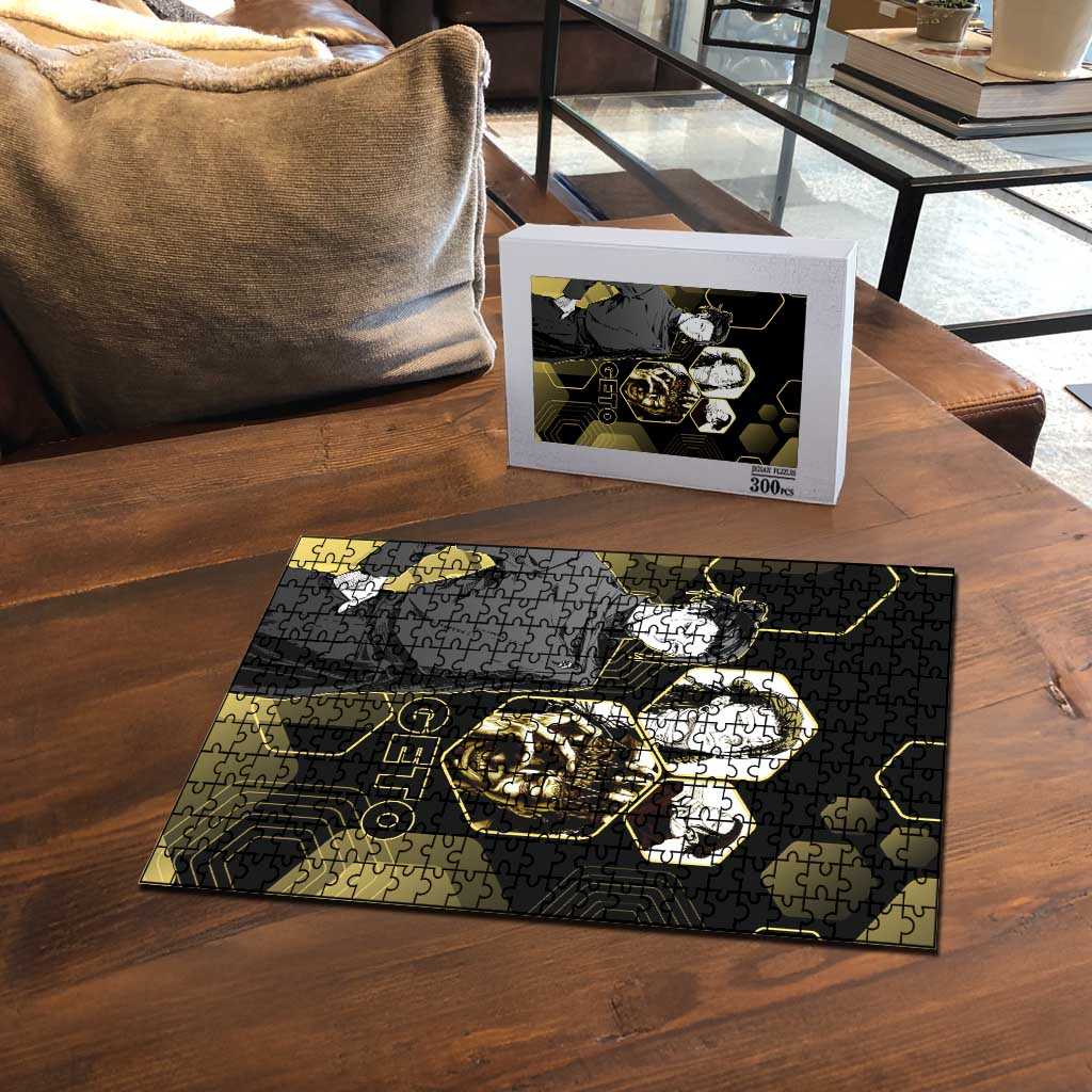 Suguru Geto Jujutsu Kaisen Gold Hexagon Design Puzzle with Multiple Expressions and Manga Style Art - The Mazicc