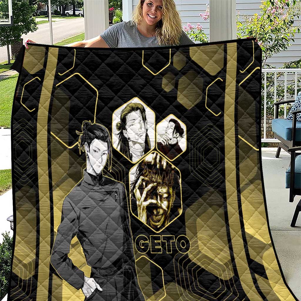 Suguru Geto Jujutsu Kaisen Gold Hexagon Design Quilt with Multiple Expressions and Manga Style Art - The Mazicc