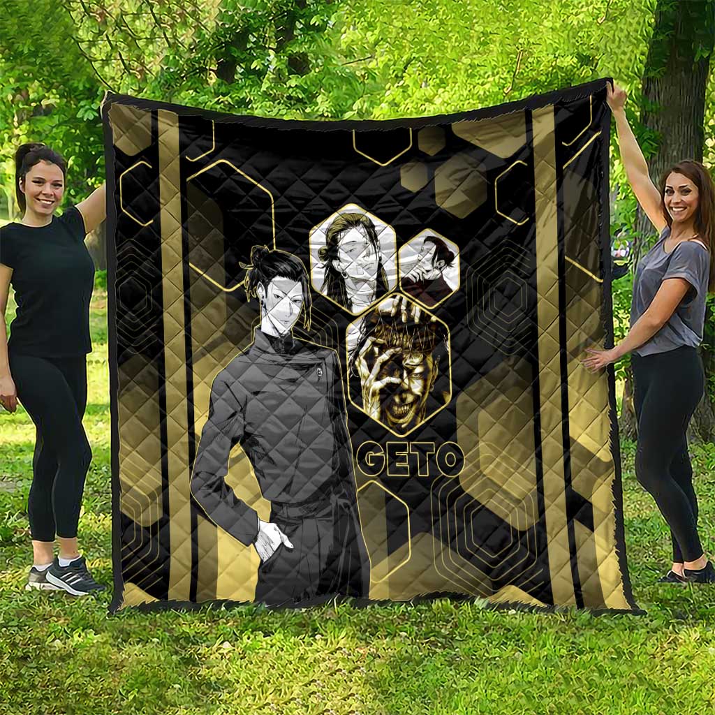Suguru Geto Jujutsu Kaisen Gold Hexagon Design Quilt with Multiple Expressions and Manga Style Art - The Mazicc