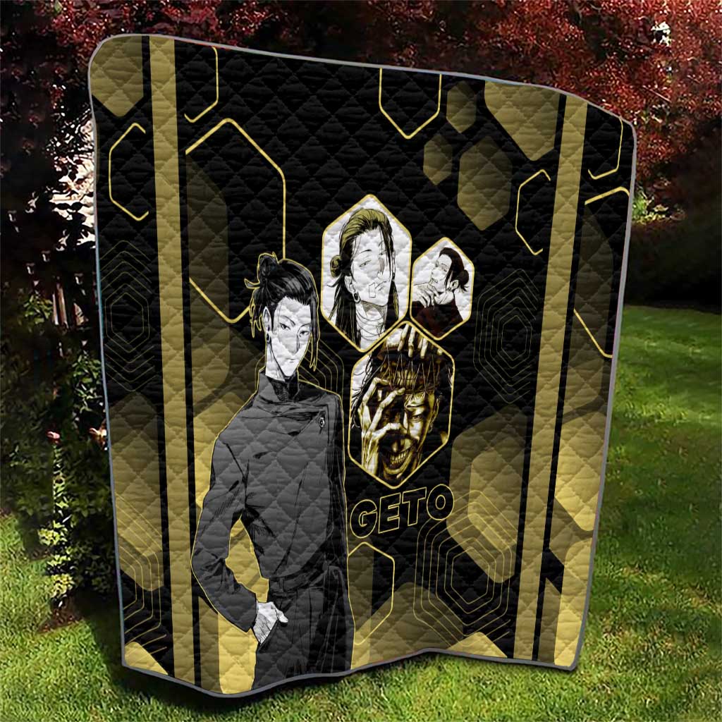 Suguru Geto Jujutsu Kaisen Gold Hexagon Design Quilt with Multiple Expressions and Manga Style Art - The Mazicc