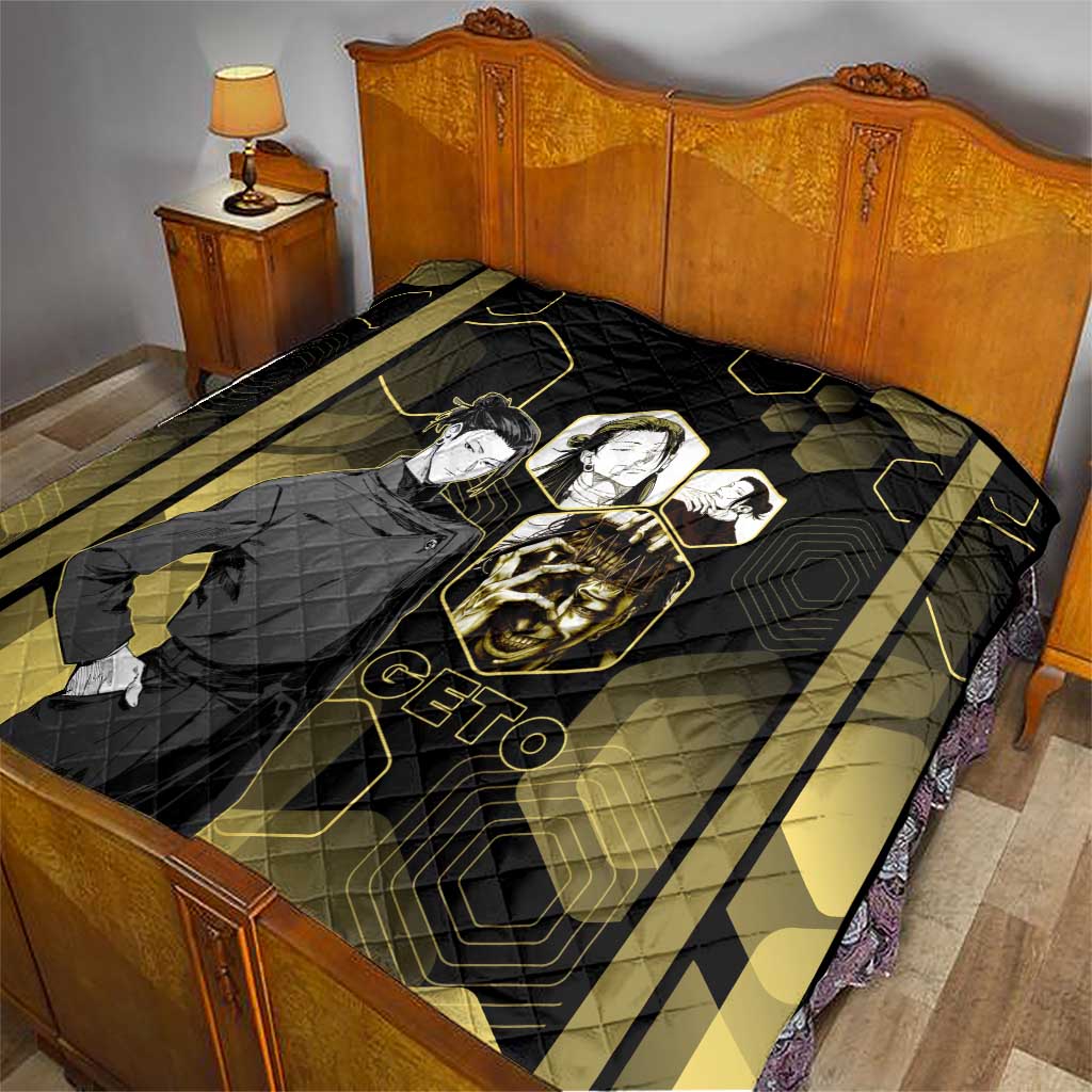 Suguru Geto Jujutsu Kaisen Gold Hexagon Design Quilt with Multiple Expressions and Manga Style Art - The Mazicc